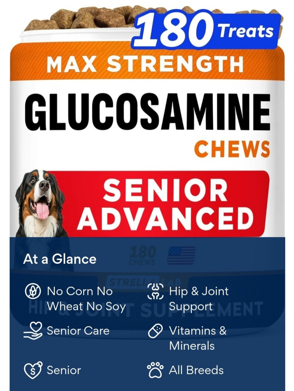 StrellaLab Senior Advanced Glucosamine Chondroitin Hip & Joint with Omega 3